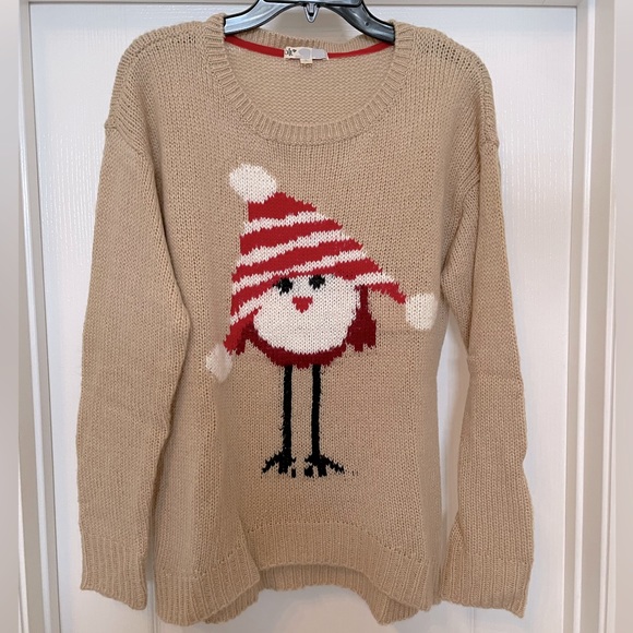 Ugly Christmas Sweater Sweaters - Olt long sleeve crew neck sweater size Large in camel with cute bird 🎉Host Pick🎉